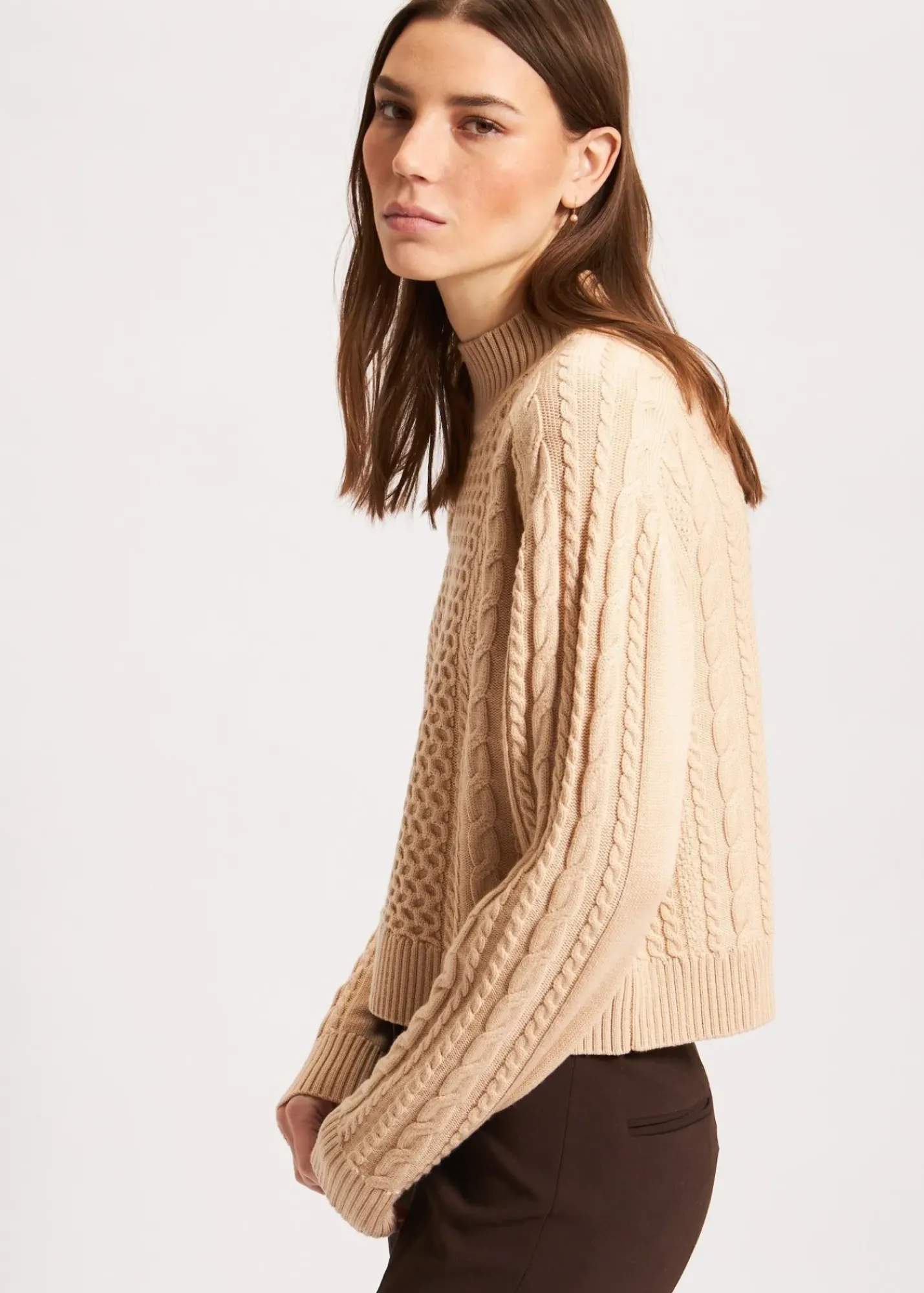 PATRICK ASSARAF Cable Knit Mock Neck Sweater|Women Knitwear
