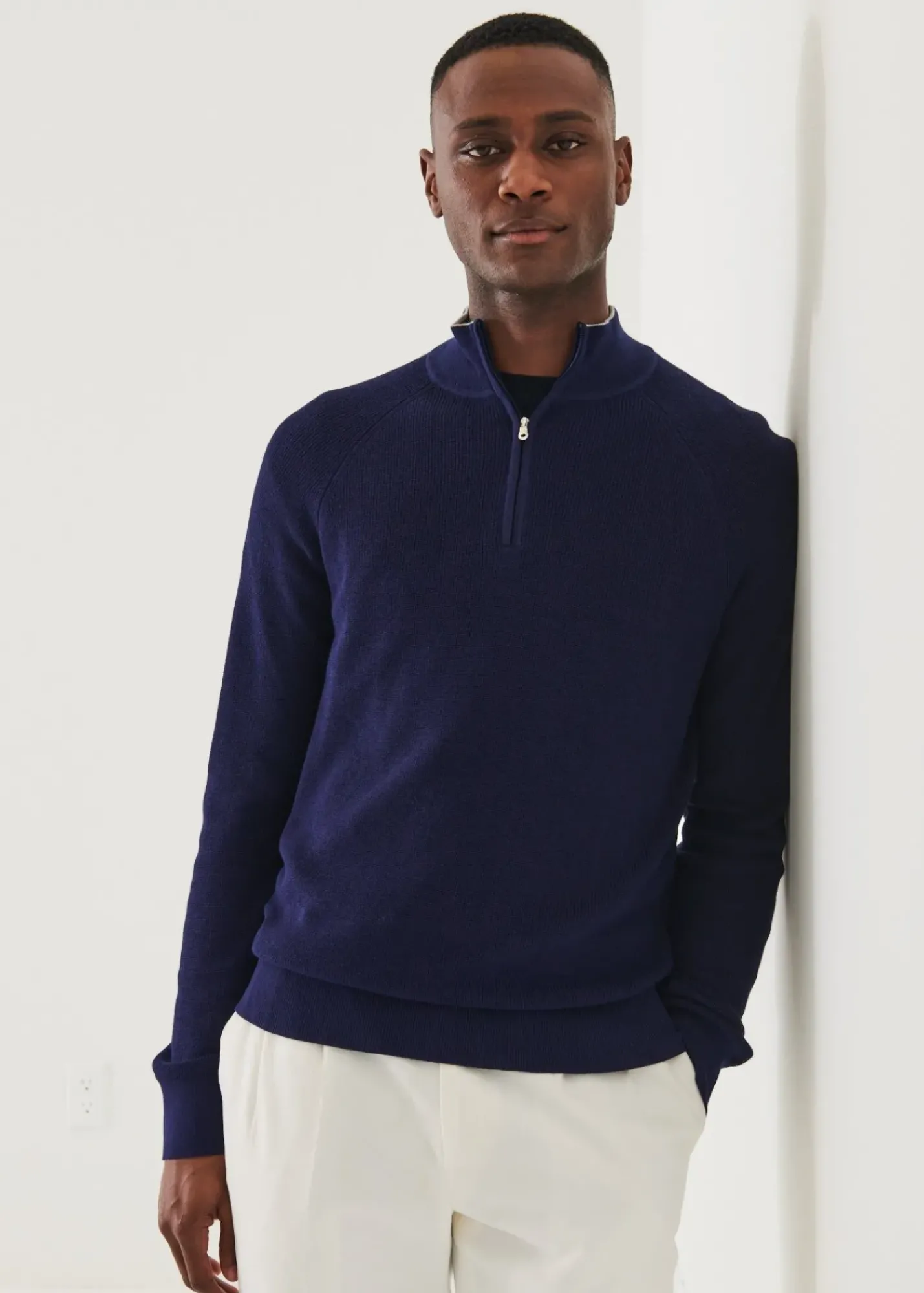 PATRICK ASSARAF Cotton Blend Quarter Zip|Men Knitwear