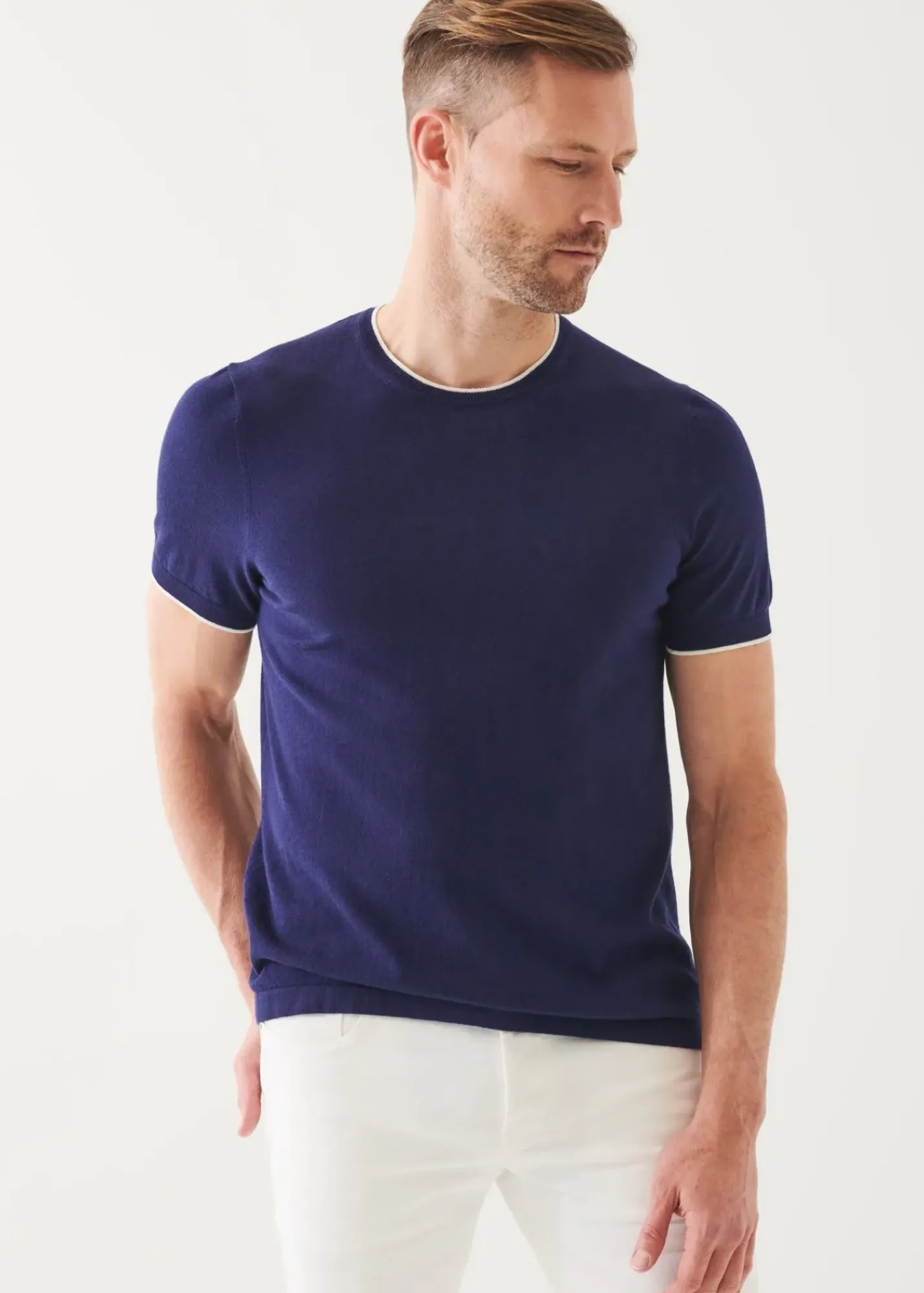 PATRICK ASSARAF Cotton Blend Short Sleeve Crewneck|Men Knitwear