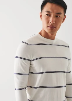PATRICK ASSARAF Cotton Blend Striped Crewneck Sweater|Men Knitwear