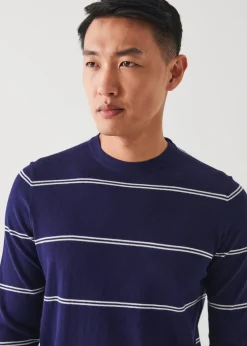 PATRICK ASSARAF Cotton Blend Striped Crewneck Sweater|Men Knitwear