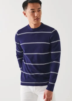 PATRICK ASSARAF Cotton Blend Striped Crewneck Sweater|Men Knitwear