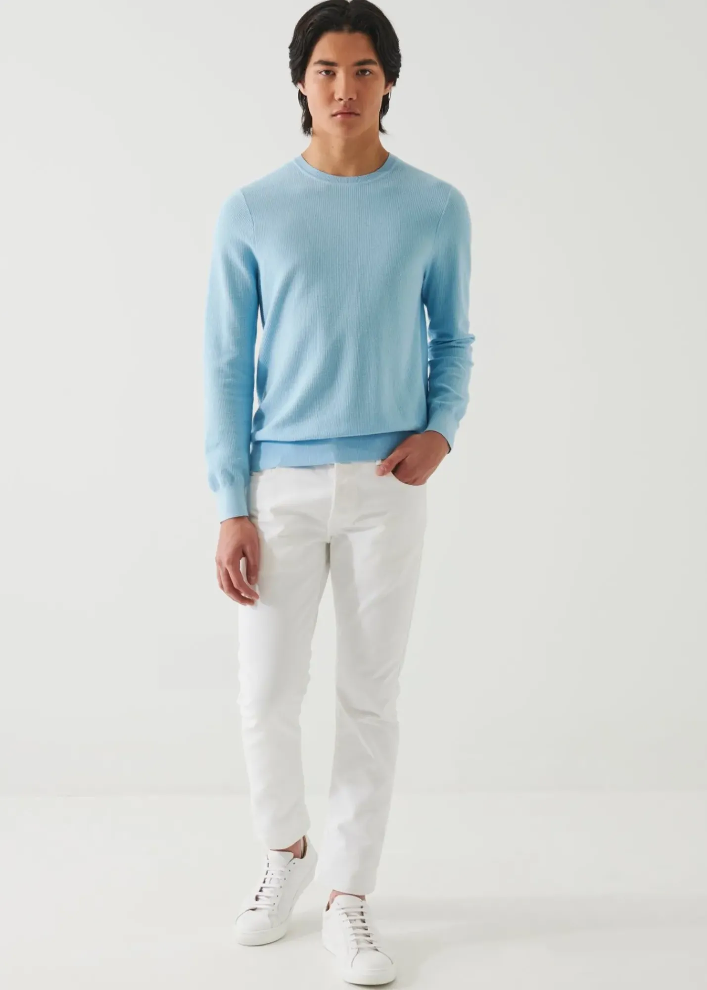 PATRICK ASSARAF Cotton Cashmere Crochet Crewneck|Men Knitwear