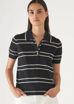 PATRICK ASSARAF Cotton Cupro Striped Short Sleeve Polo|Women Polos