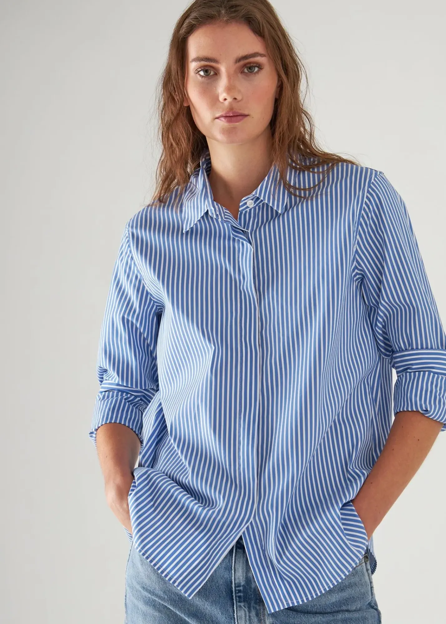 PATRICK ASSARAF Cotton Stretch Striped Shirt|Women Shirts