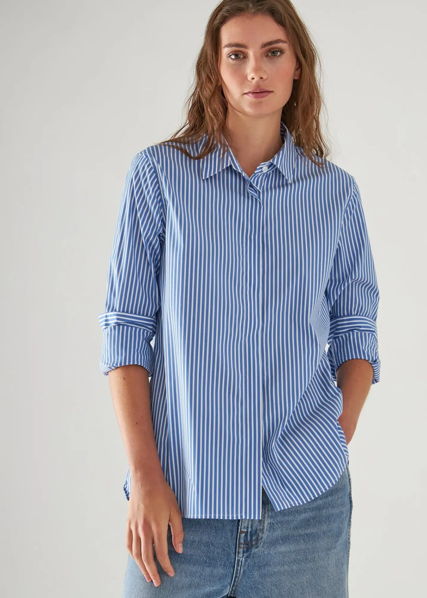 PATRICK ASSARAF Cotton Stretch Striped Shirt|Women Shirts