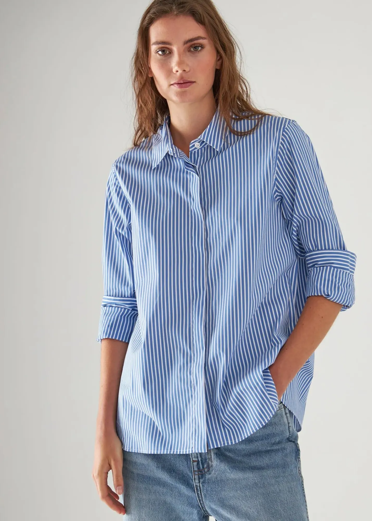 PATRICK ASSARAF Cotton Stretch Striped Shirt|Women Shirts