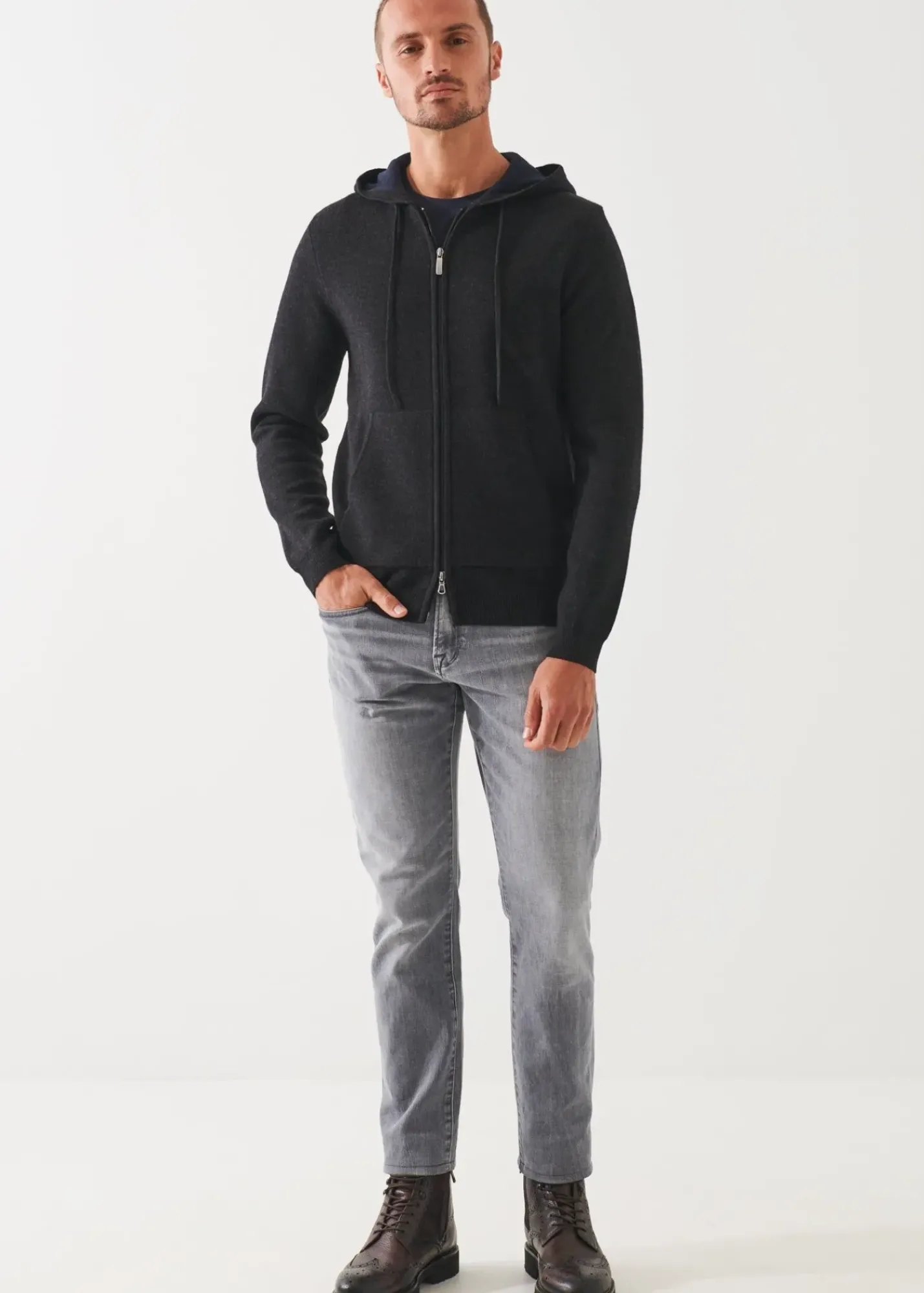 PATRICK ASSARAF Double Face Zip-Up Hoodie|Men Knitwear