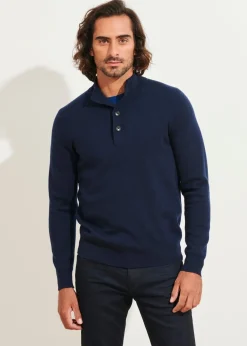 PATRICK ASSARAF Double-Face Button Mock Neck|Men Knitwear