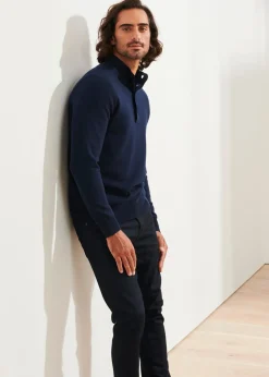 PATRICK ASSARAF Double-Face Button Mock Neck|Men Knitwear