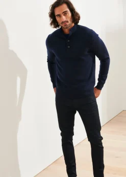 PATRICK ASSARAF Double-Face Button Mock Neck|Men Knitwear
