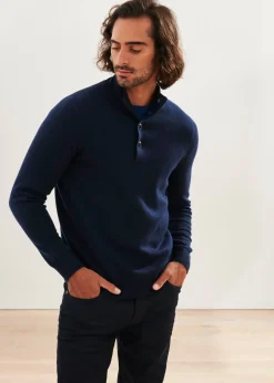 PATRICK ASSARAF Double-Face Button Mock Neck|Men Knitwear
