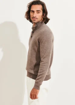 PATRICK ASSARAF Double-Face Button Mock Neck|Men Knitwear