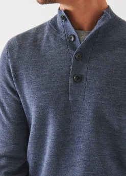 PATRICK ASSARAF Double-Face Button Mock Neck|Men Knitwear