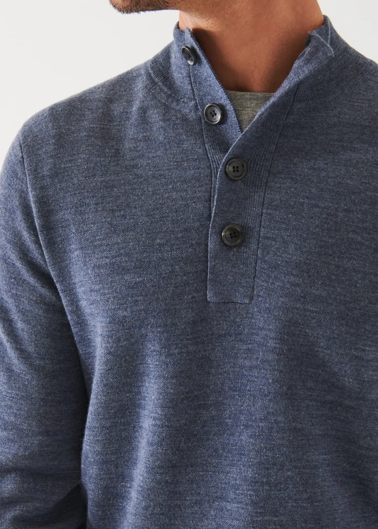 PATRICK ASSARAF Double-Face Button Mock Neck|Men Knitwear