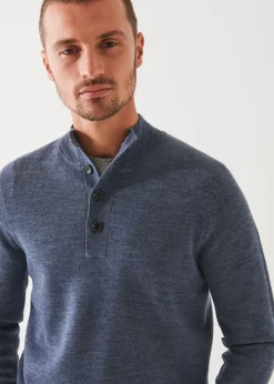 PATRICK ASSARAF Double-Face Button Mock Neck|Men Knitwear