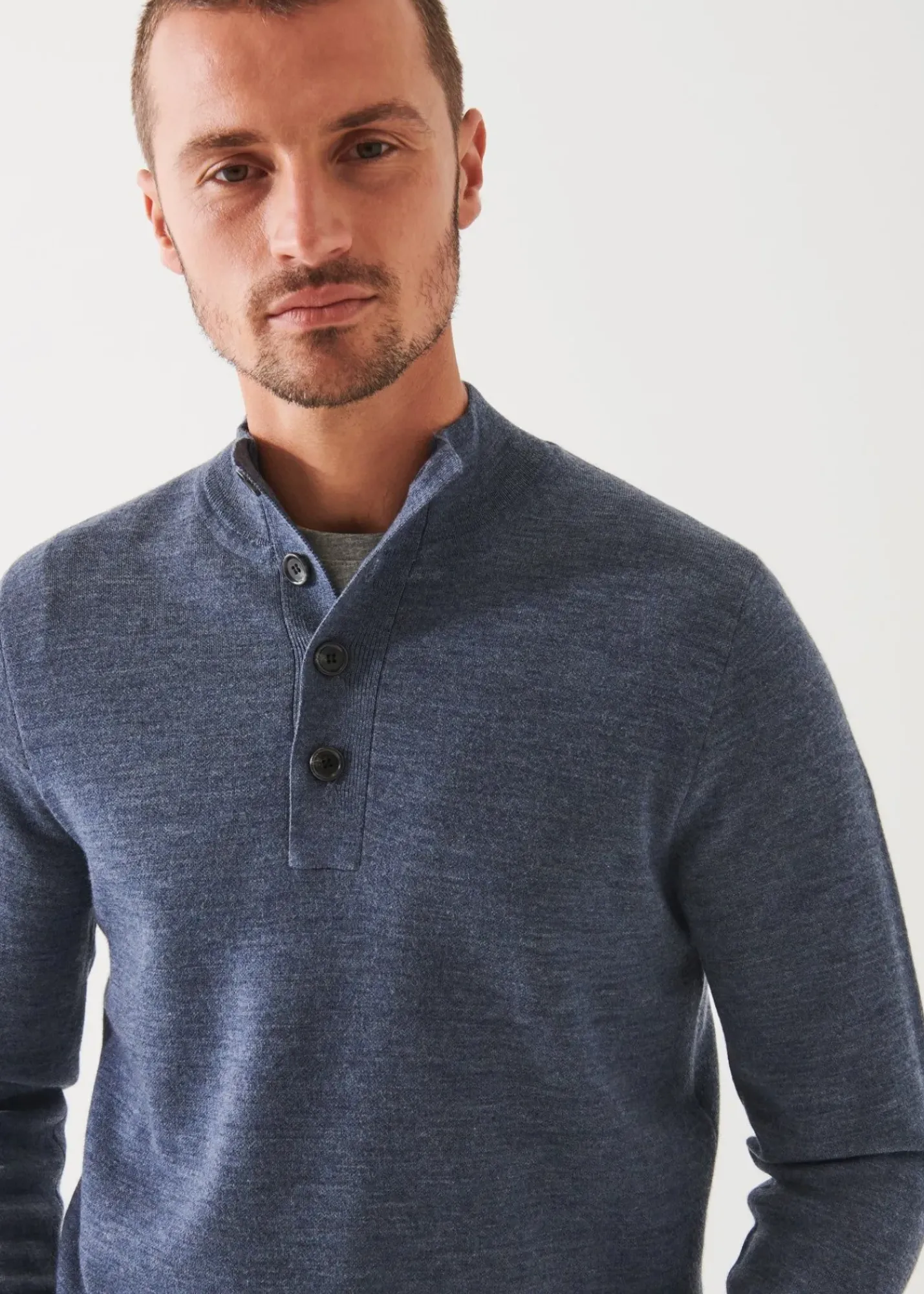 PATRICK ASSARAF Double-Face Button Mock Neck|Men Knitwear