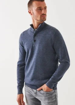 PATRICK ASSARAF Double-Face Button Mock Neck|Men Knitwear