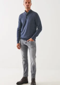 PATRICK ASSARAF Double-Face Button Mock Neck|Men Knitwear