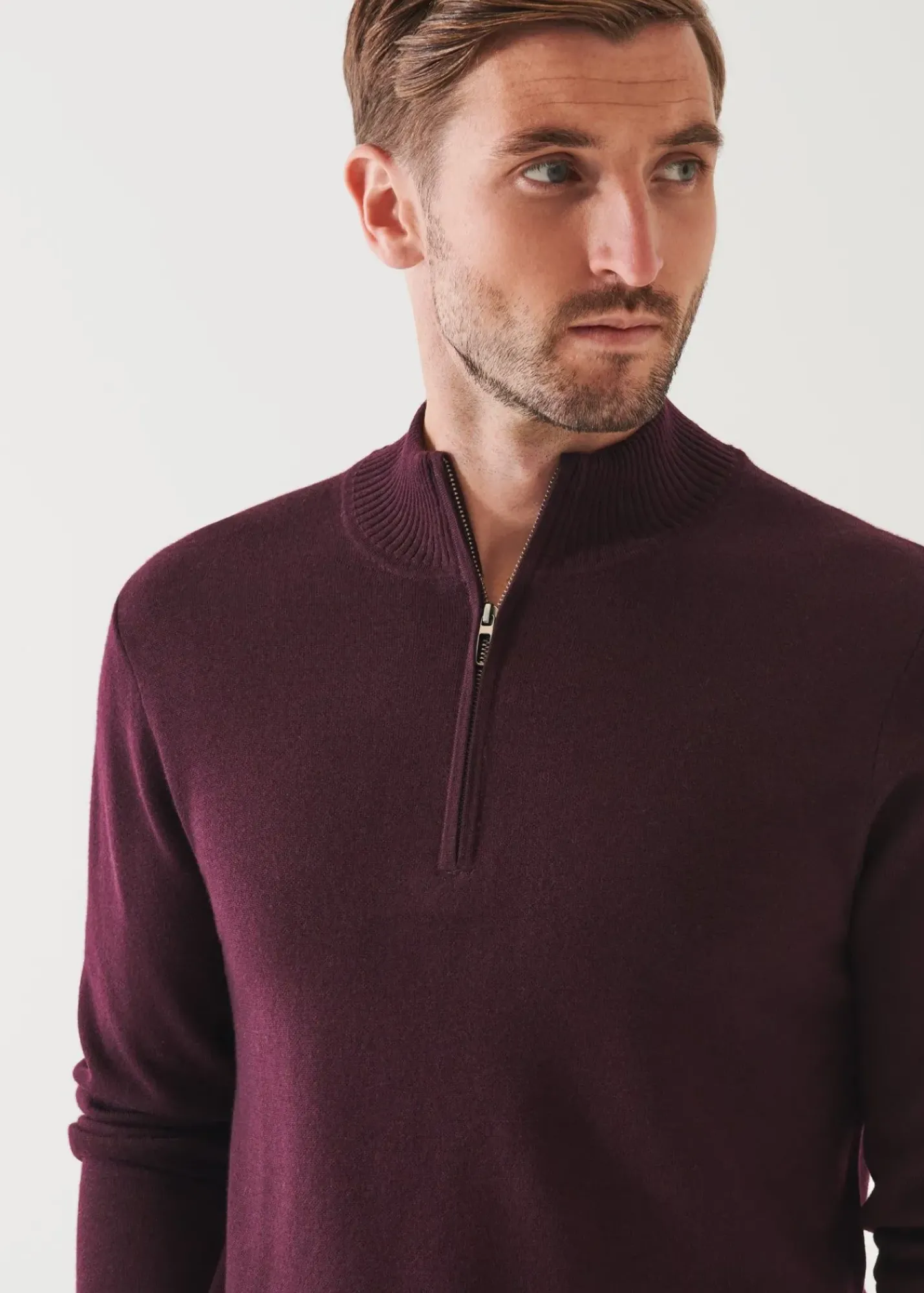 PATRICK ASSARAF Double-Face Quarter Zip Mock Neck|Men Knitwear