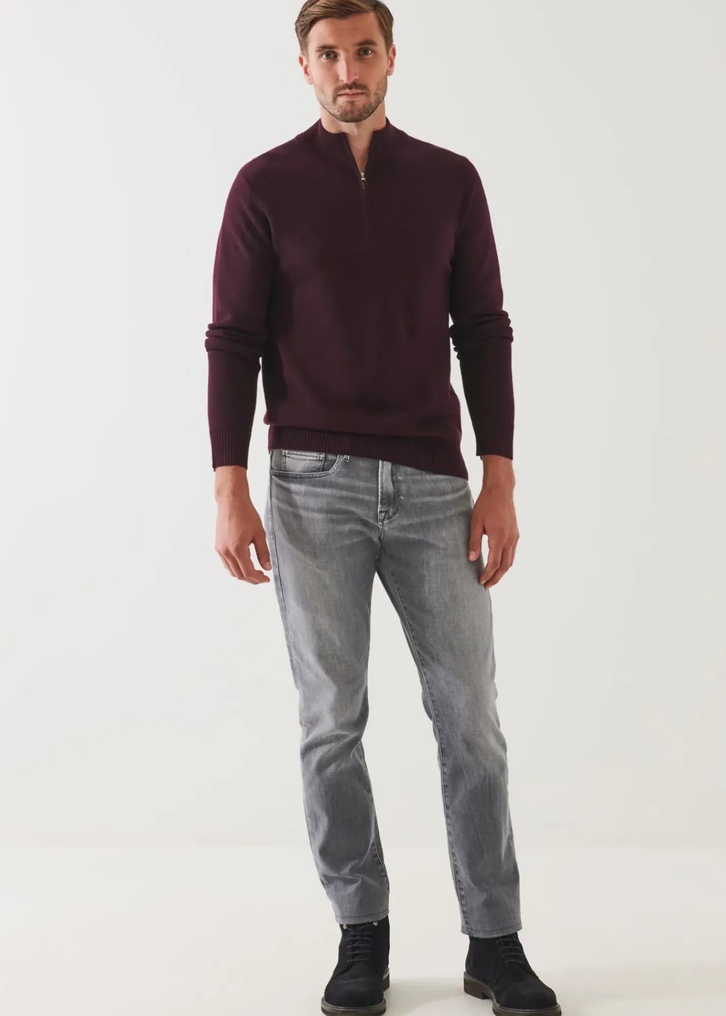 PATRICK ASSARAF Double-Face Quarter Zip Mock Neck|Men Knitwear