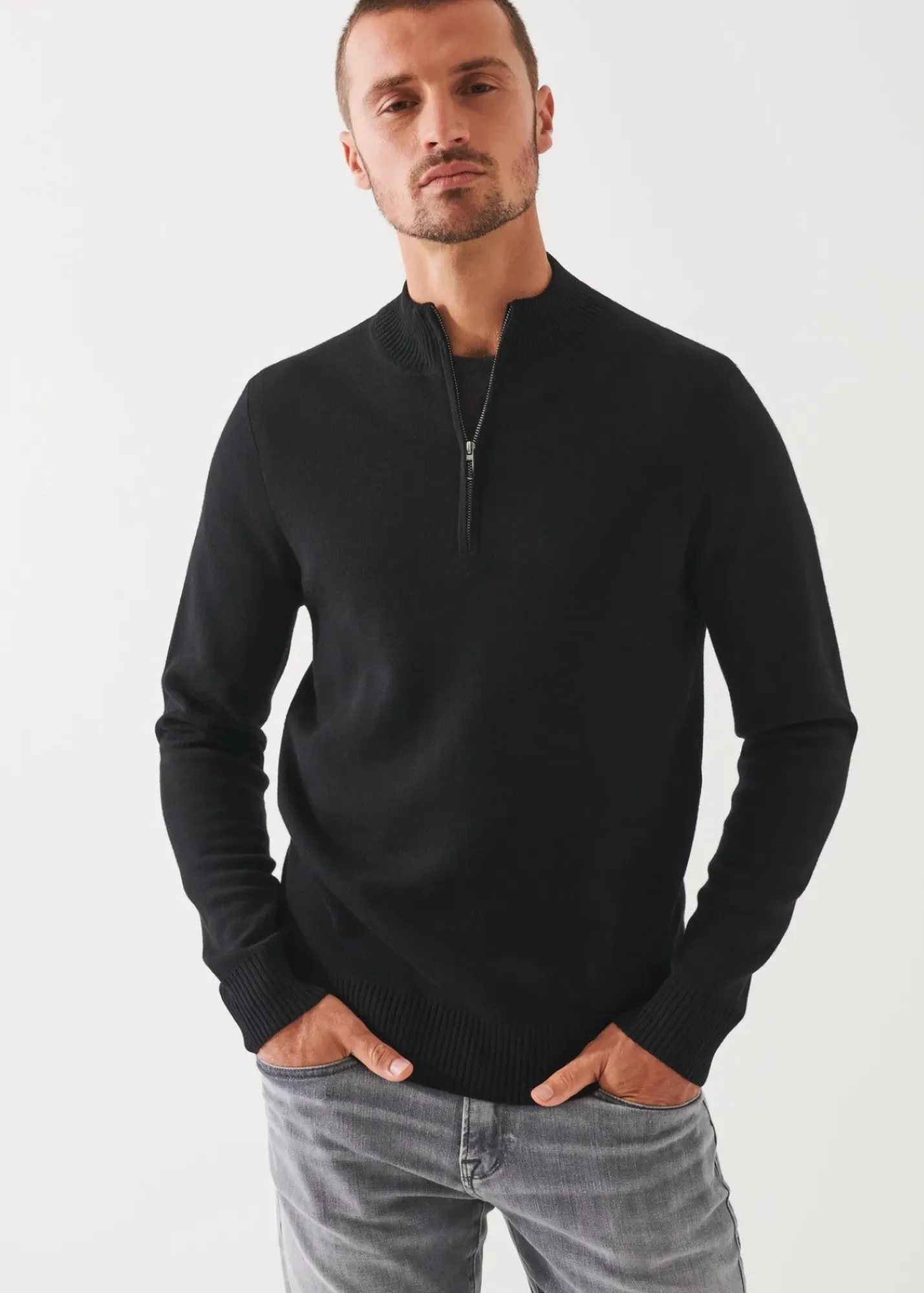 PATRICK ASSARAF Double-Face Quarter Zip Mock Neck|Men Knitwear