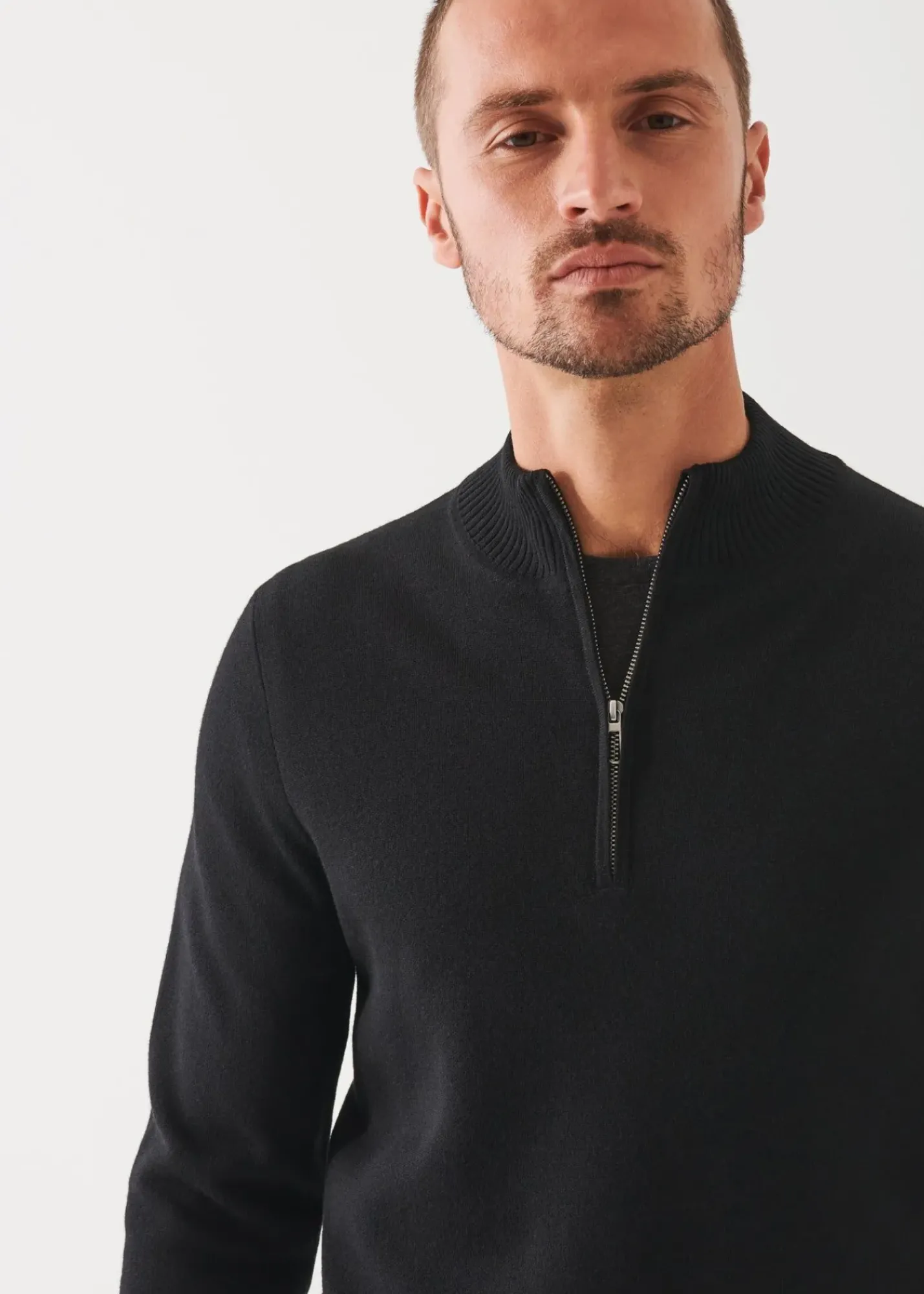 PATRICK ASSARAF Double-Face Quarter Zip Mock Neck|Men Knitwear