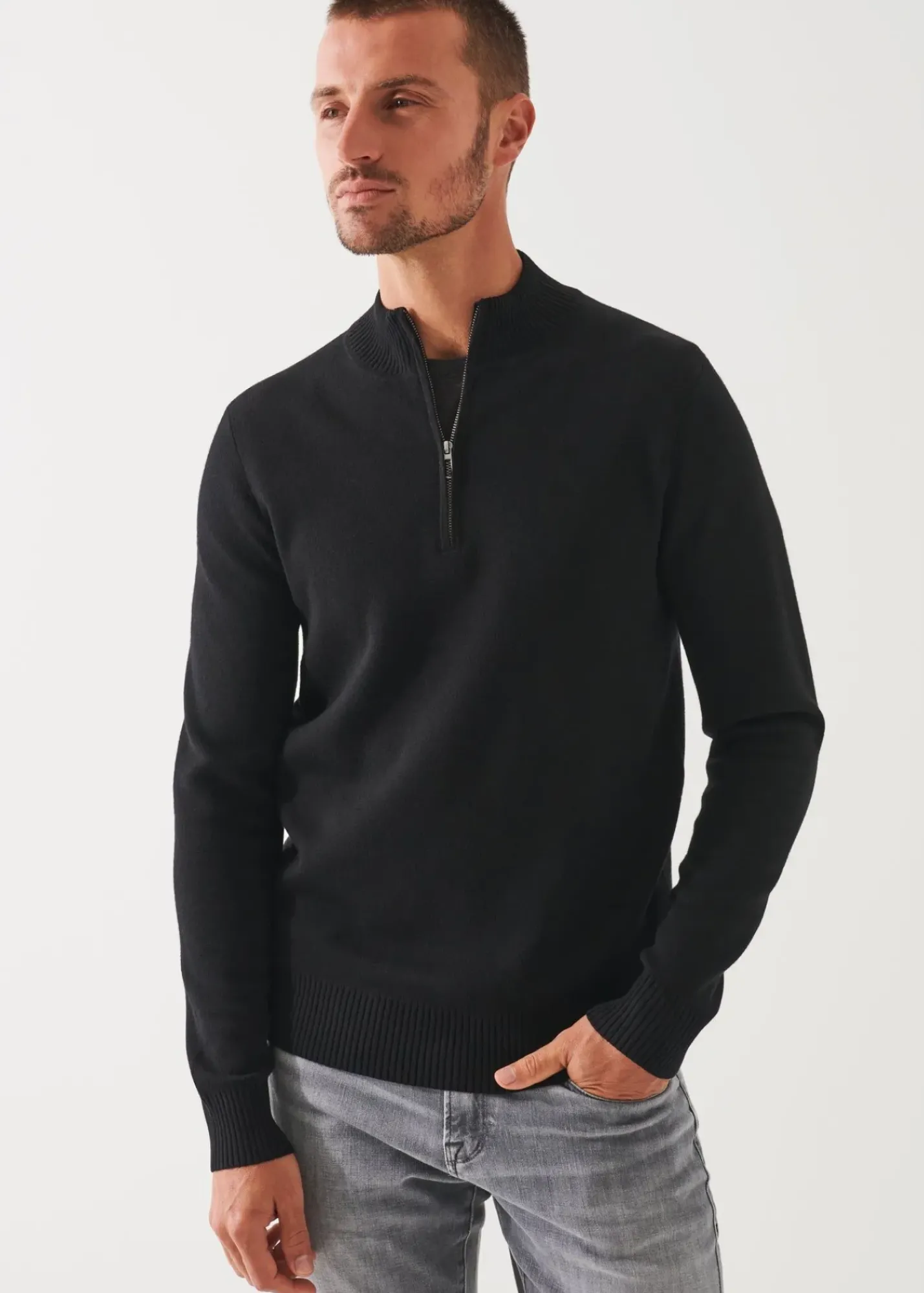 PATRICK ASSARAF Double-Face Quarter Zip Mock Neck|Men Knitwear