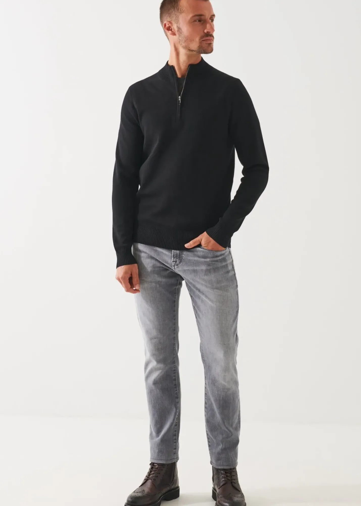 PATRICK ASSARAF Double-Face Quarter Zip Mock Neck|Men Knitwear