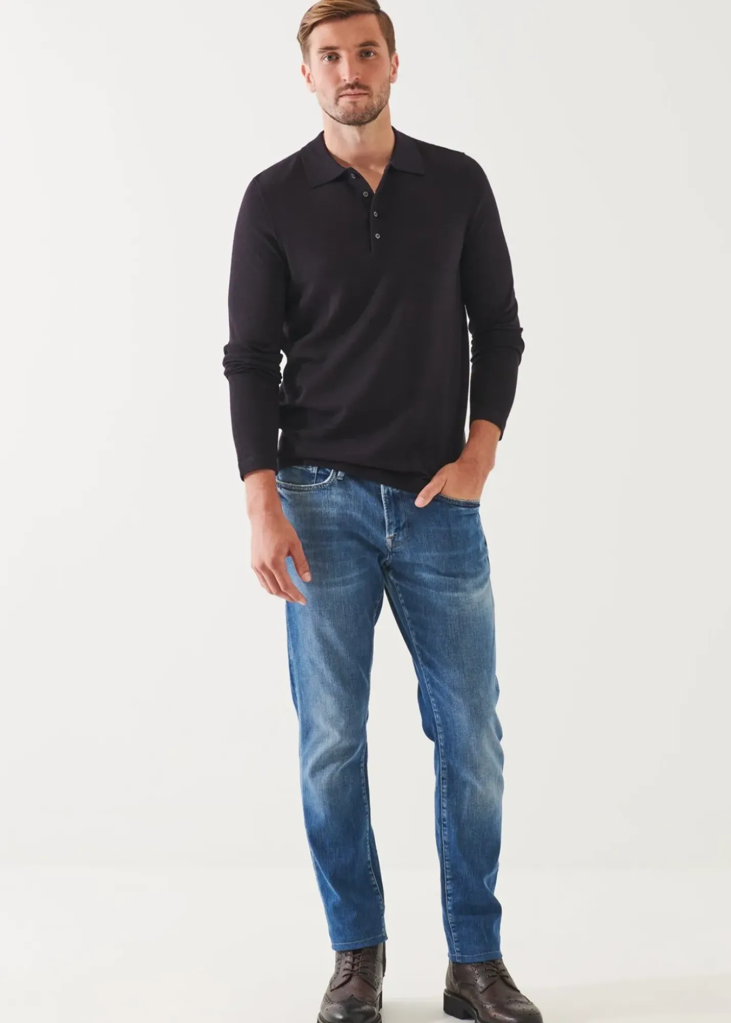 PATRICK ASSARAF Extra-Fine Merino Button Polo|Men Knitwear