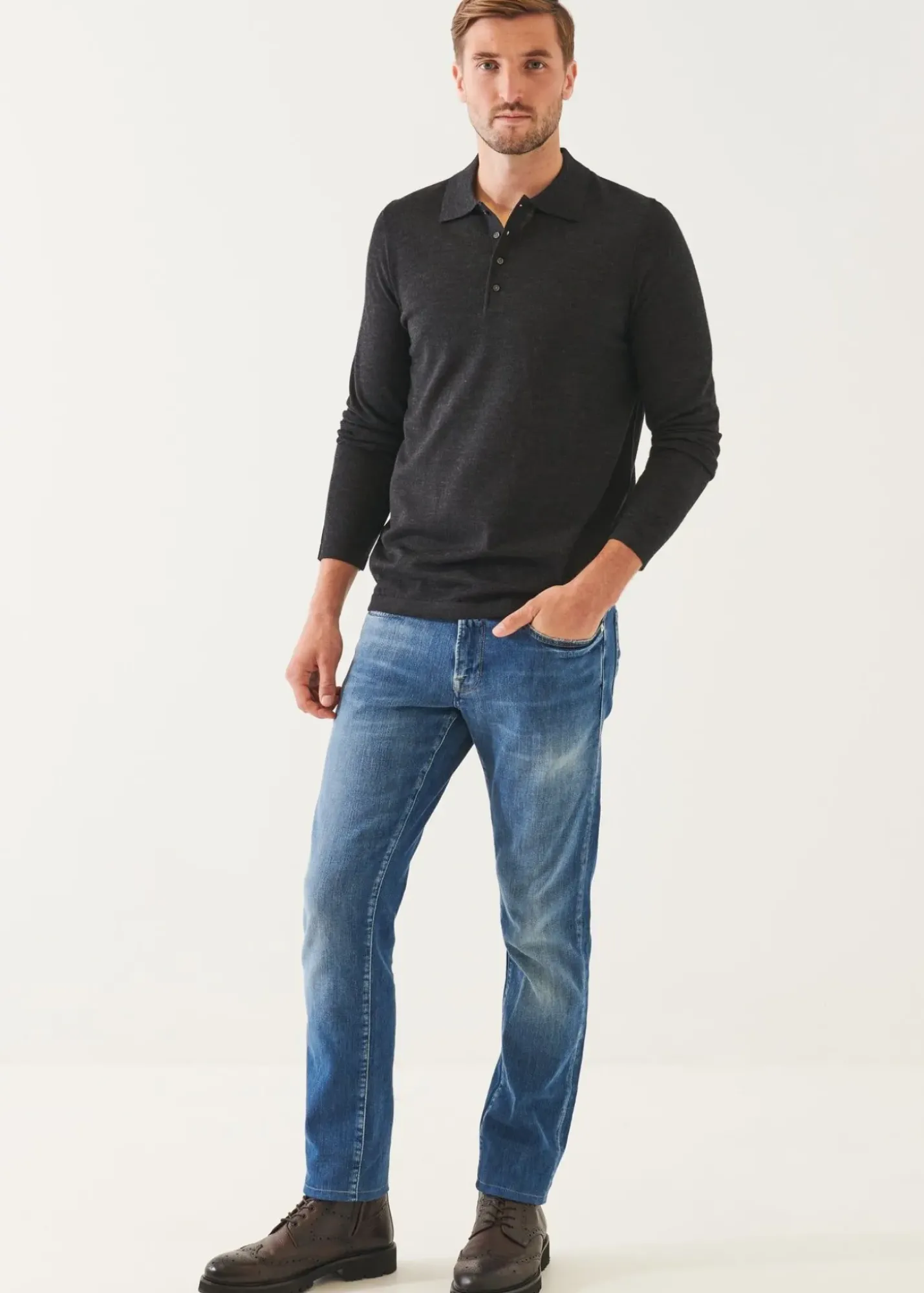 PATRICK ASSARAF Extra-Fine Merino Button Polo|Men Knitwear