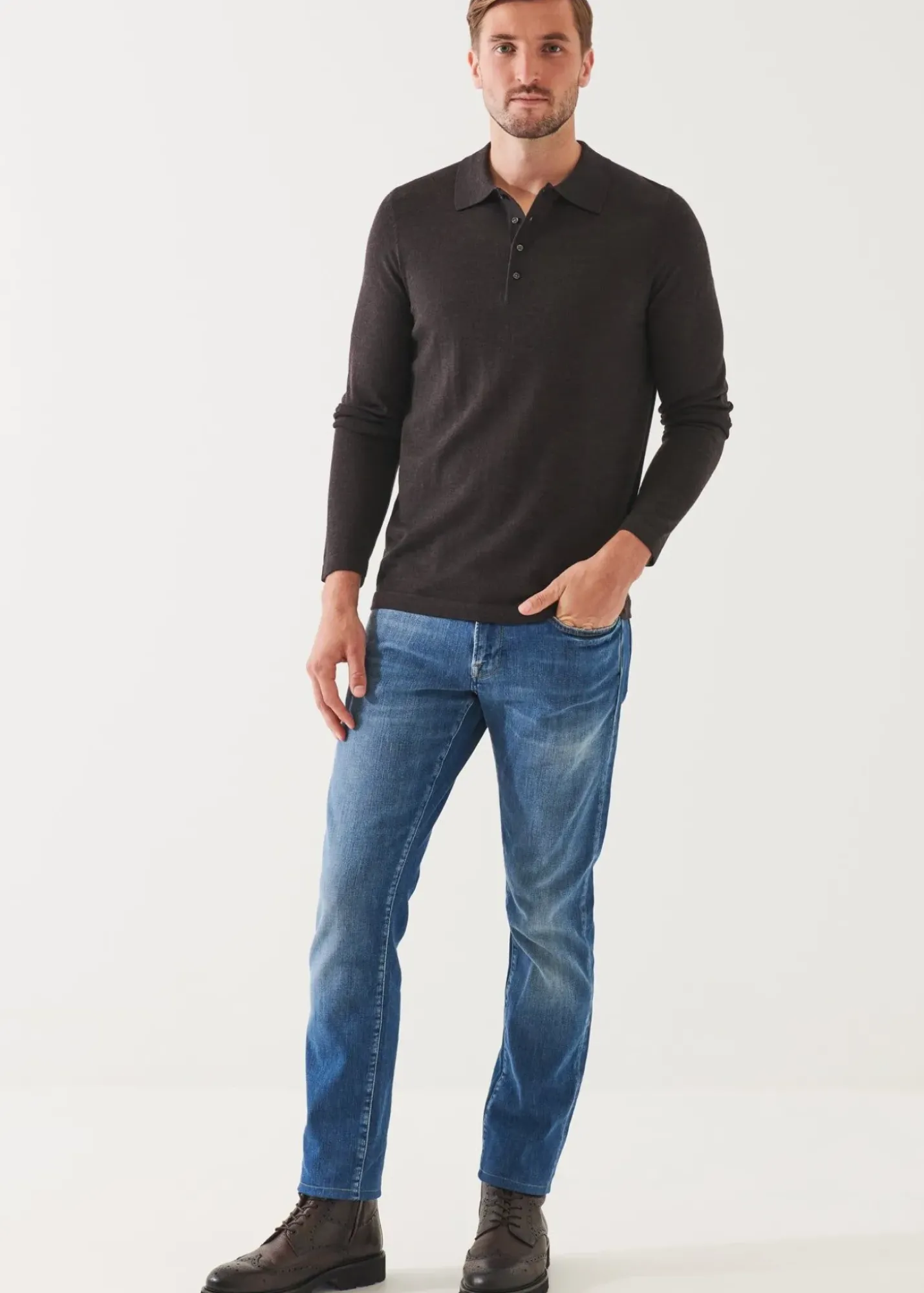 PATRICK ASSARAF Extra-Fine Merino Button Polo|Men Polos