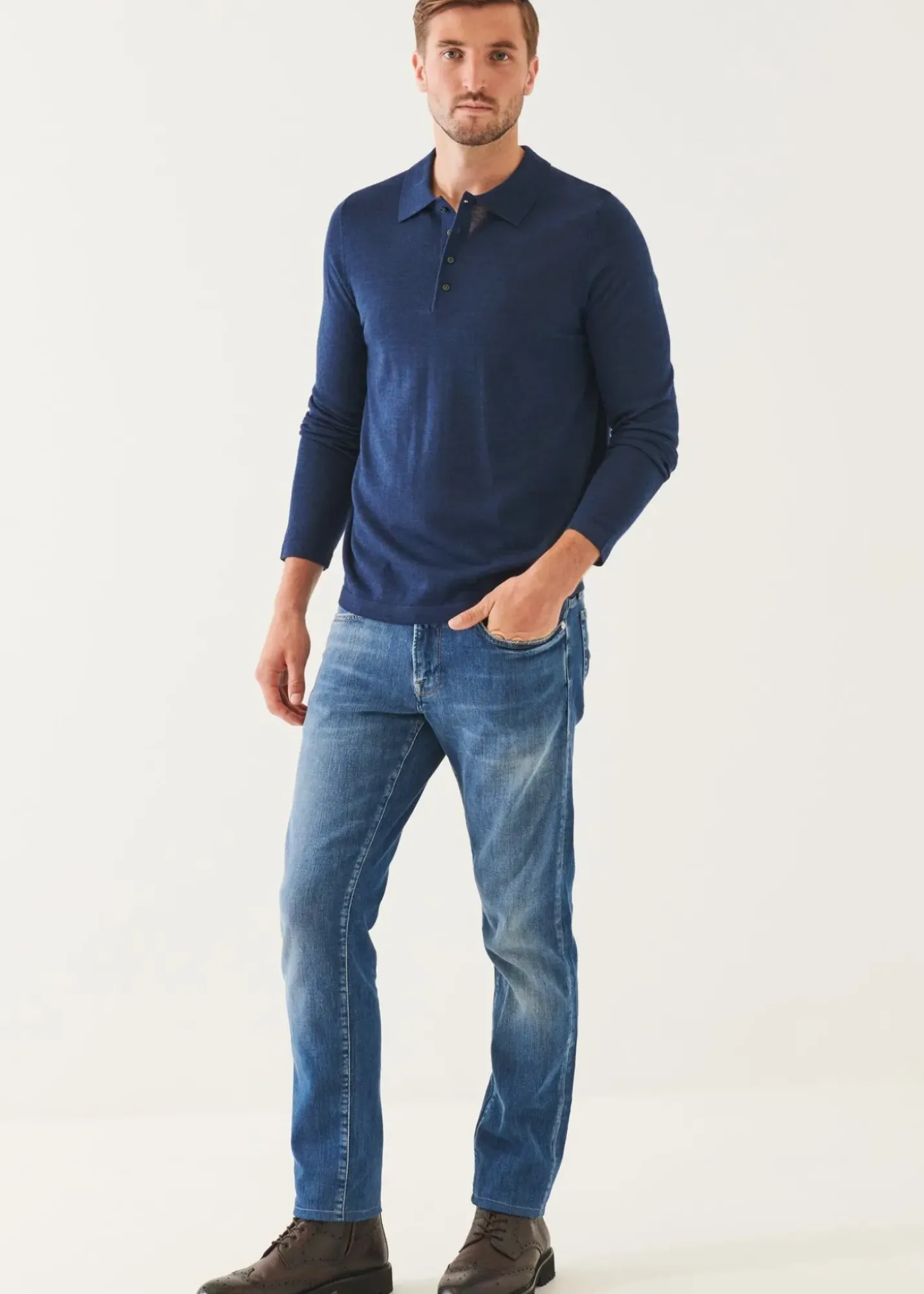 PATRICK ASSARAF Extra-Fine Merino Button Polo|Men Polos