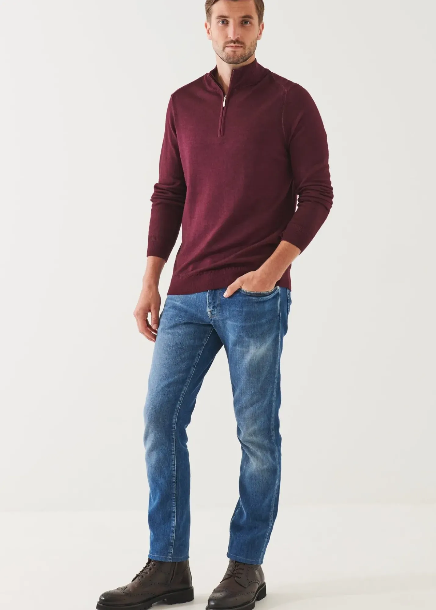 PATRICK ASSARAF Extra-Fine Merino Cold Dye Quarter Zip|Men Knitwear