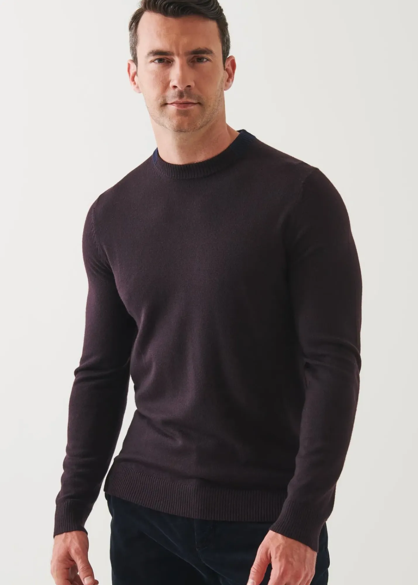 PATRICK ASSARAF Extra-Fine Merino Contrast Collar Crewneck|Men Knitwear