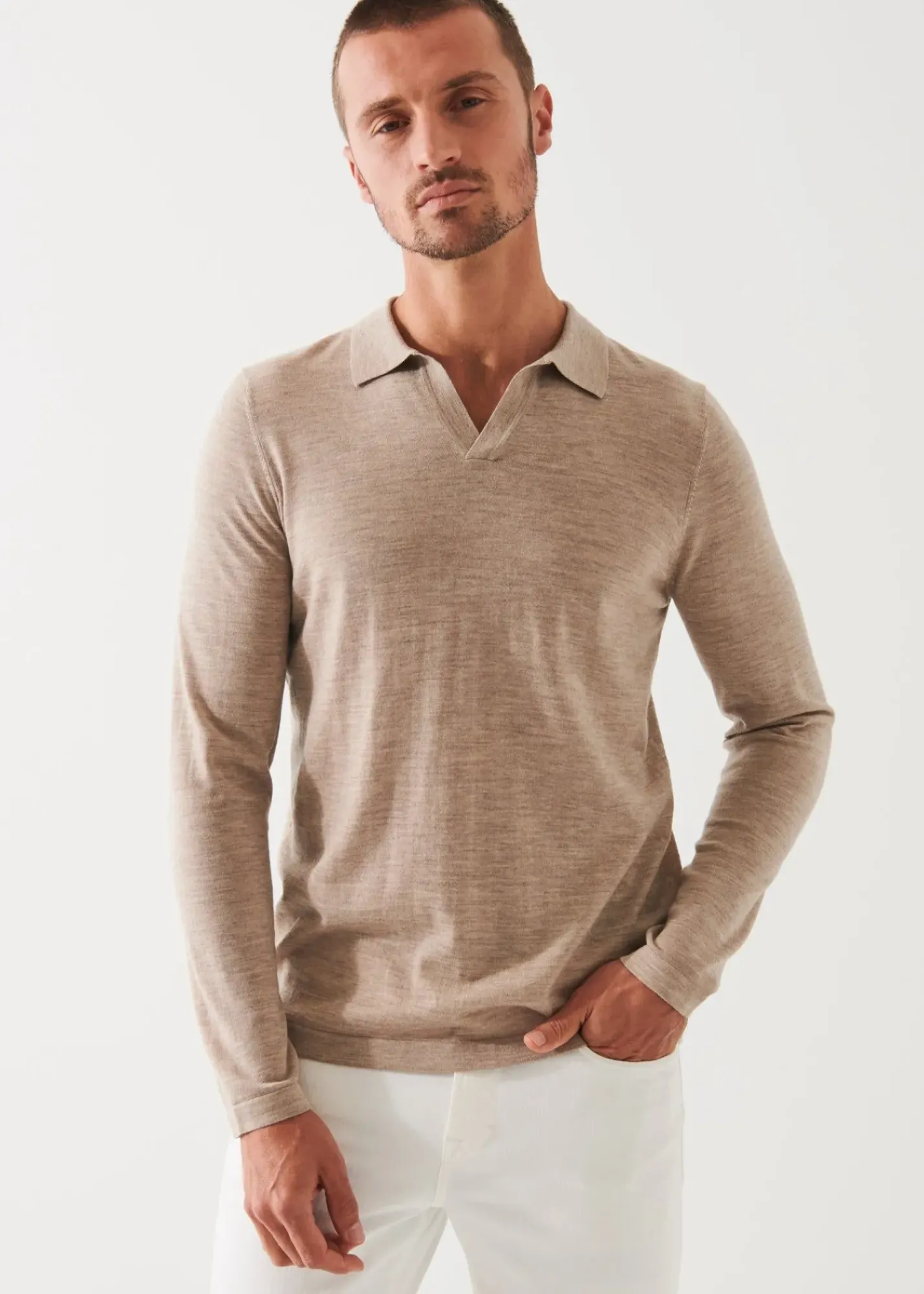 PATRICK ASSARAF Extra-Fine Merino Open Polo|Men Knitwear