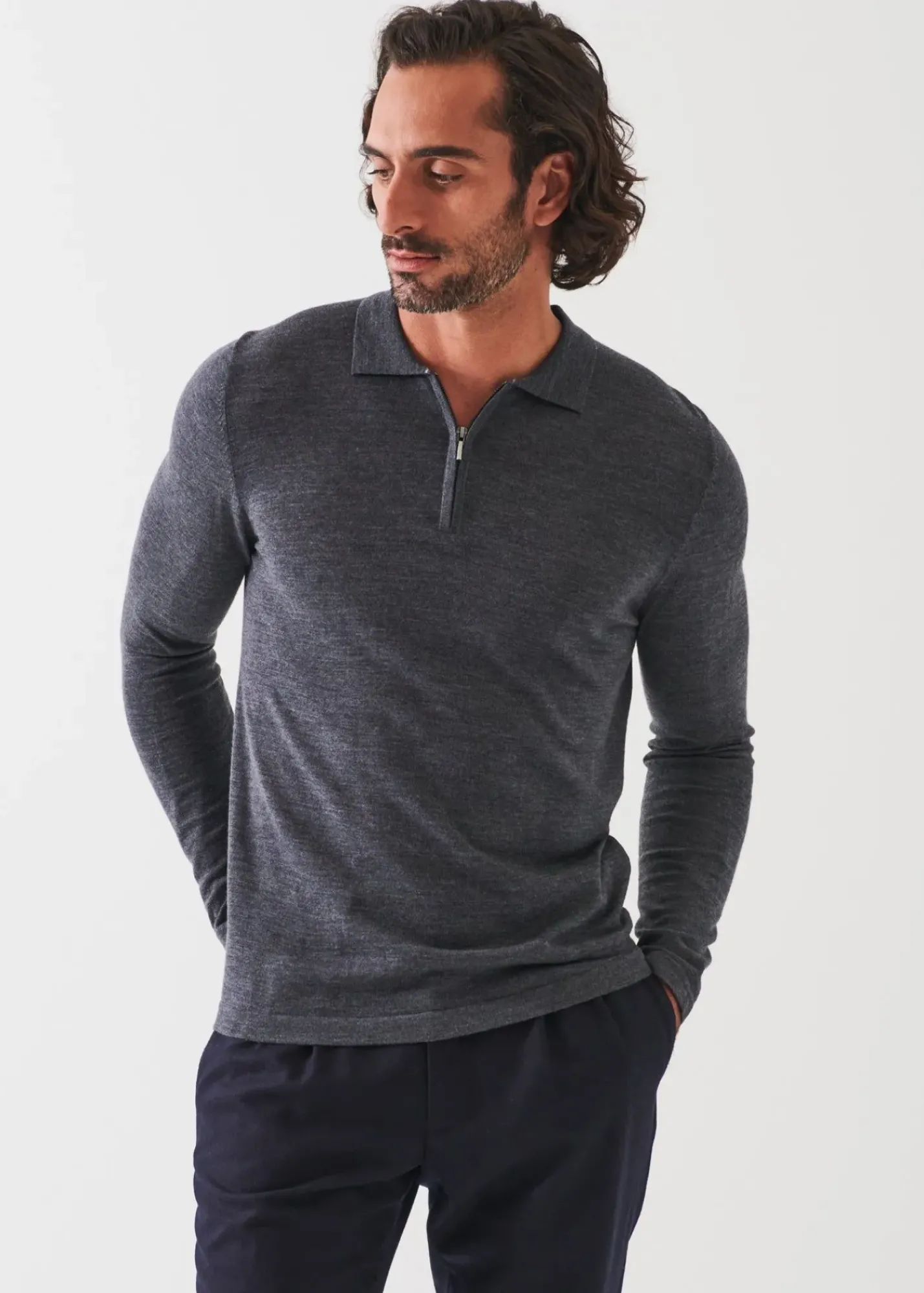 PATRICK ASSARAF Extra-Fine Merino Quarter Zip Polo|Men Knitwear