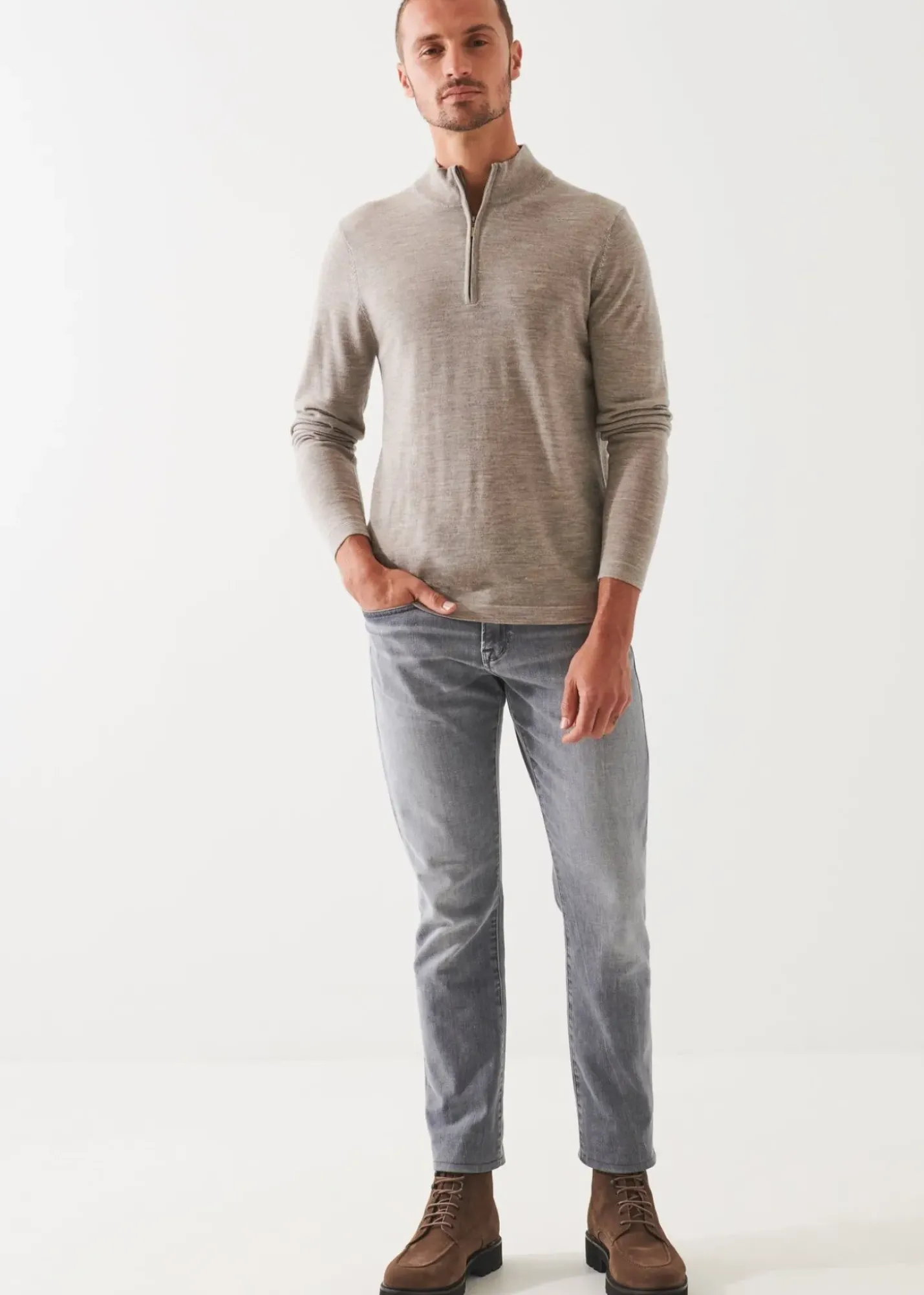 PATRICK ASSARAF Extra-Fine Merino Quarter Zip|Men Knitwear