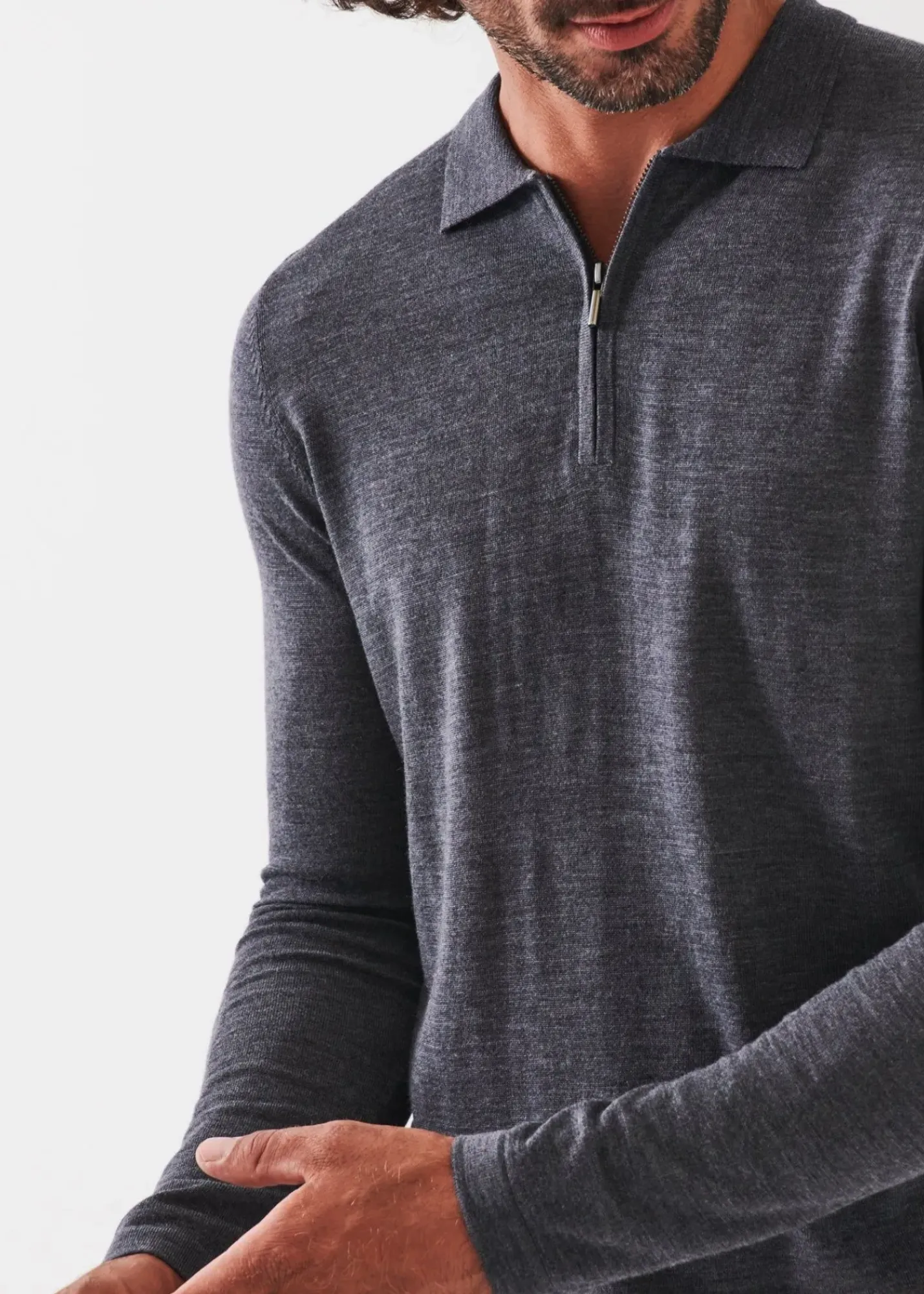 PATRICK ASSARAF Extra-Fine Merino Quarter Zip Polo|Men Polos