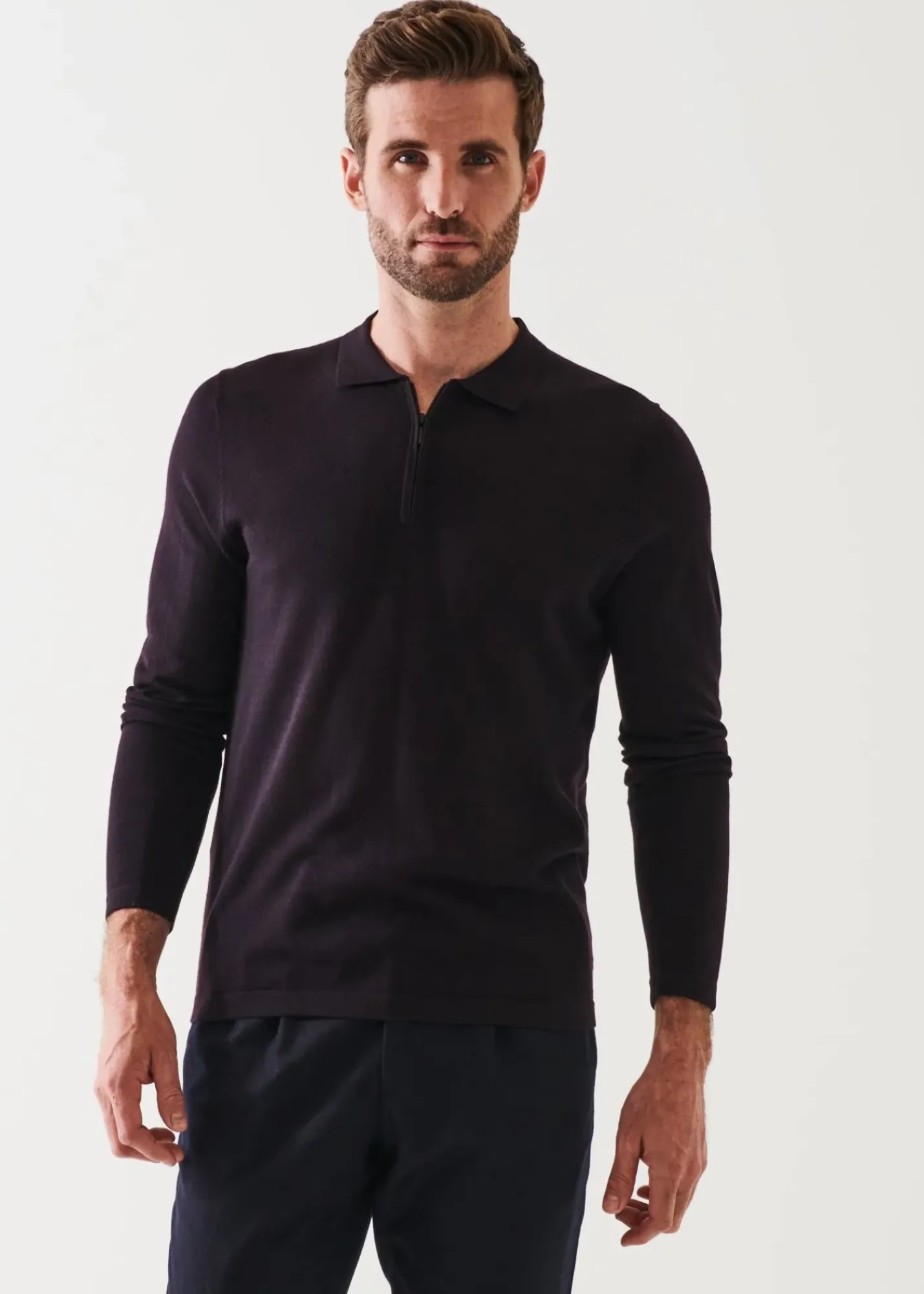 PATRICK ASSARAF Extra-Fine Merino Quarter Zip Polo|Men Polos