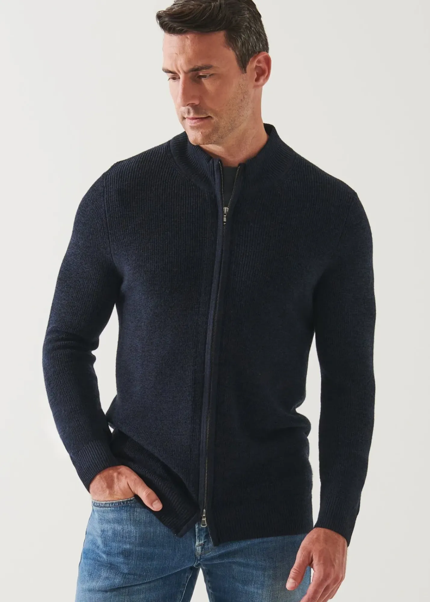 PATRICK ASSARAF Extra-Fine Merino Ribbed Full Zip Cardigan|Men Knitwear