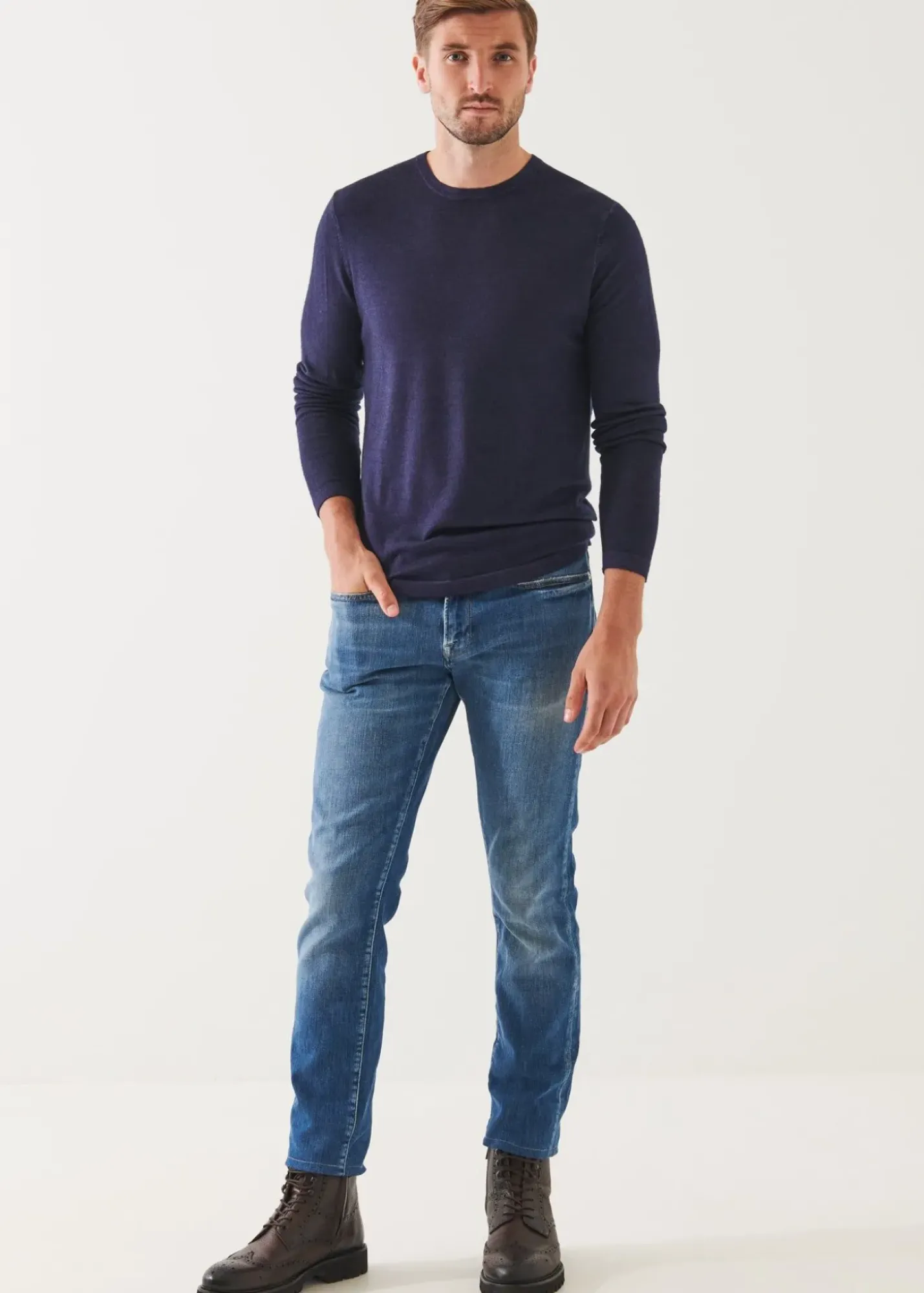PATRICK ASSARAF Extra-Fine Merino Vintage Wash Crewneck|Men Knitwear