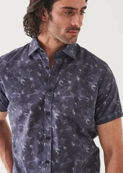 PATRICK ASSARAF Faded Floral Print Cotton Short Sleeve Shirt|Men Shirts
