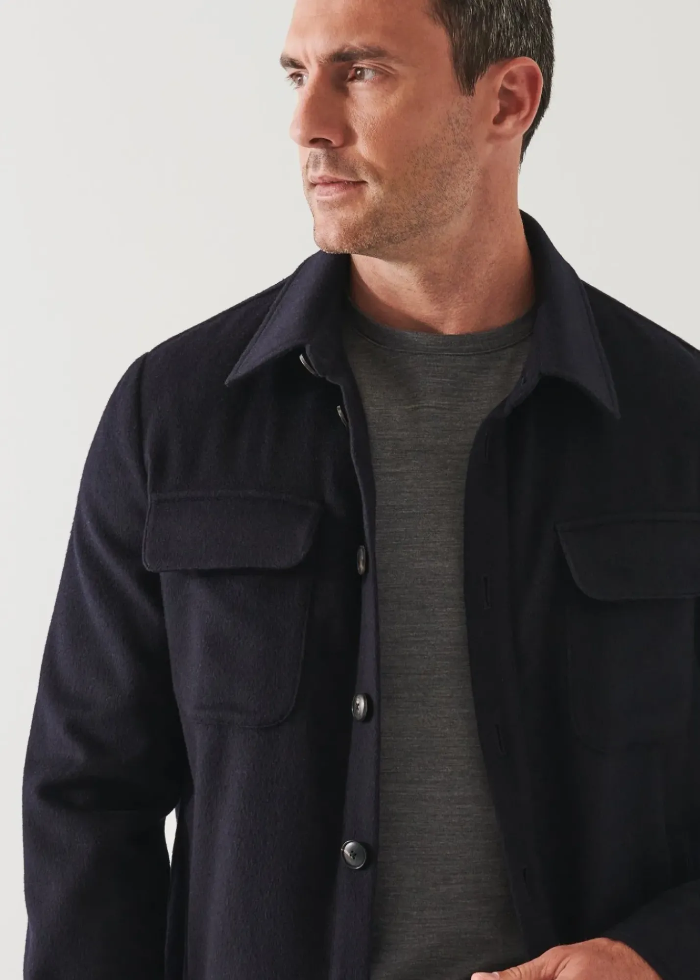 PATRICK ASSARAF Flap Pocket Wool-Cashmere Shirt Jacket|Men Outerwear