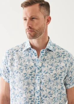 PATRICK ASSARAF Floral Print Linen Short Sleeve Shirt|Men Shirts