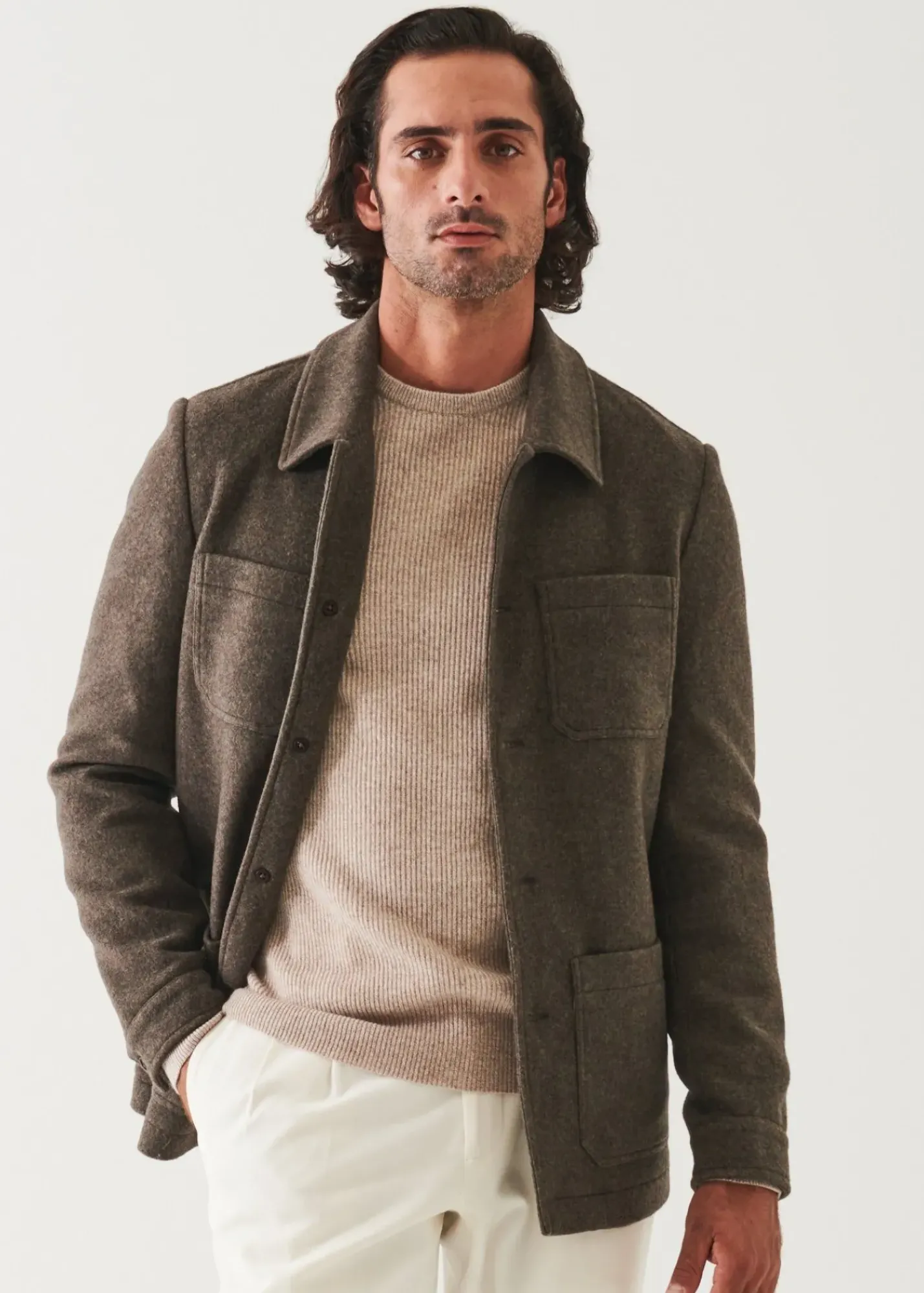 PATRICK ASSARAF Four Patch Pocket Wool Shirt Jacket|Men Outerwear