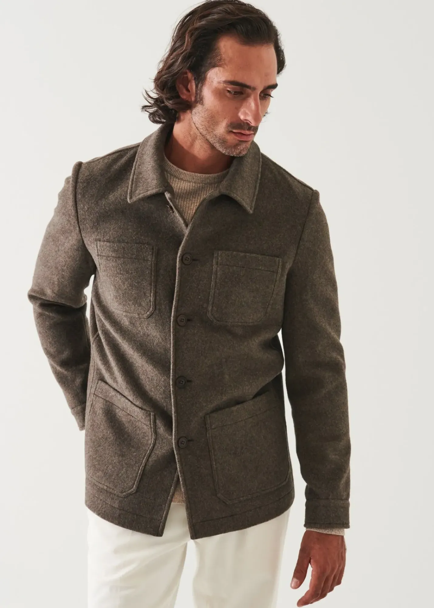 PATRICK ASSARAF Four Patch Pocket Wool Shirt Jacket|Men Outerwear