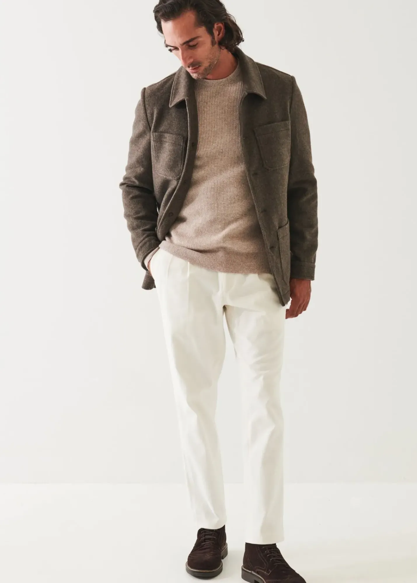 PATRICK ASSARAF Four Patch Pocket Wool Shirt Jacket|Men Outerwear