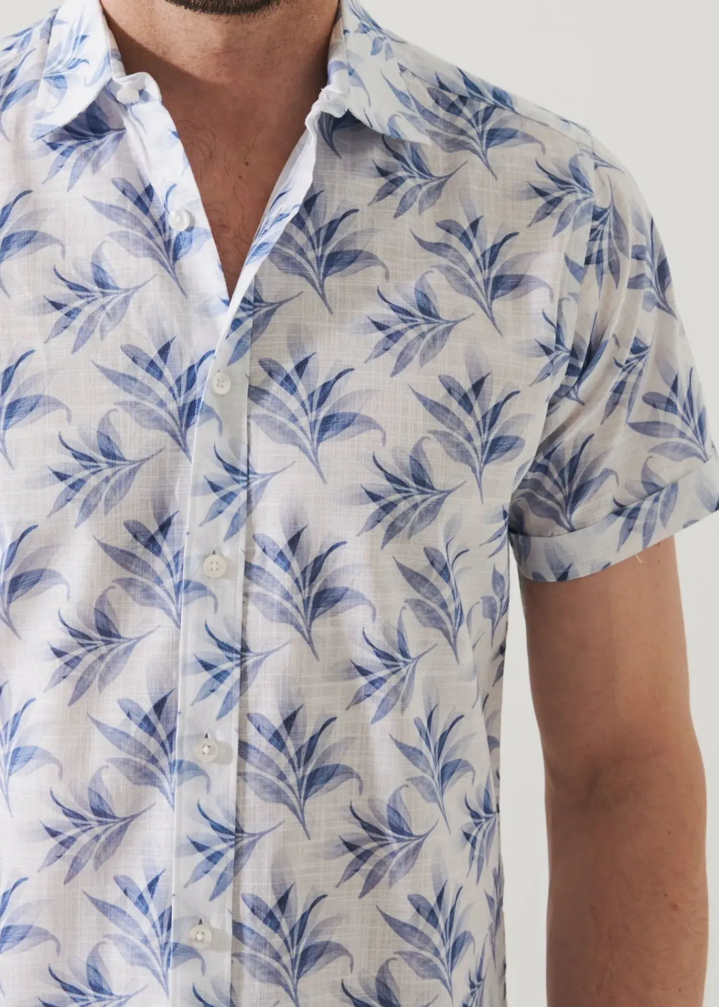 PATRICK ASSARAF Leaf Print Cotton Short Sleeve Shirt|Men Shirts