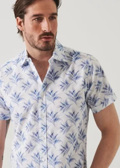 PATRICK ASSARAF Leaf Print Cotton Short Sleeve Shirt|Men Shirts